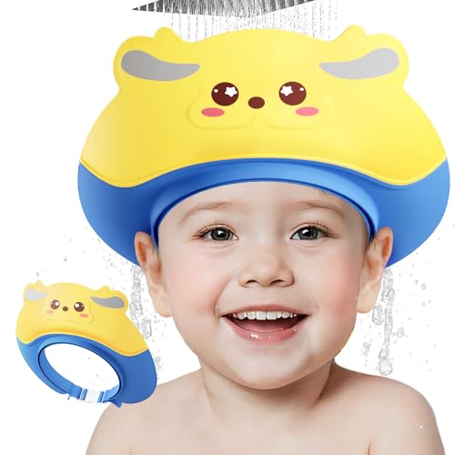Lonlown Baby Shower Cap Shield for Kids Soft Silicone Adjustable1-8 Years Old Hair Washing Hat for Kids Toddler Shower Cap Shield Makes The Baby Bath More Fun