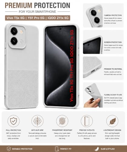 Image of Silicone Back Cover Case for Vivo T5x 5G Y51 Pro 5G iQOO Z11x 5G | Soft Micro-Fibre Lining Inside | Anti Slip Grip & Camera Protection | Shockproof Case for (Gray)