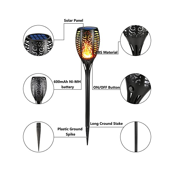 Moxled Solar Flammenlicht, 4 Stück Solarleuchten für Außen Garten mit Realistischen Fackeln und Automatische Ein/Aus… – Bild 9