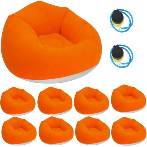 Yellulu 9 Pcs Bean Bag Chairs | Inflatable Chairs with Manual Air Pumps | Outdoor Blow up Camping Chairs | Lazy Sofa Portable Loungers Couch | for Movie Bedroom (9, Orange)
