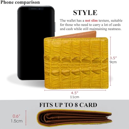 Image of HATA Yellow Luxury Exotic Bifold Leather Wallet Men with Flip Out ID Window, Holder Credit Card, RFID Blocking, Men Leather Wallet Gift Birthday, Wedding, Anniversary, Father's Day VINAM-109