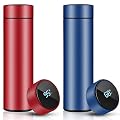 2 Pcs Smart Water Bottles with Digital Temperature Display Coffee Tea Infuser Bottle LED Thermal Cup Double Walled Vacuum Insulated Stainless Steel Flask Leak Proof Travel Mug Keep Warm (Red, Blue)