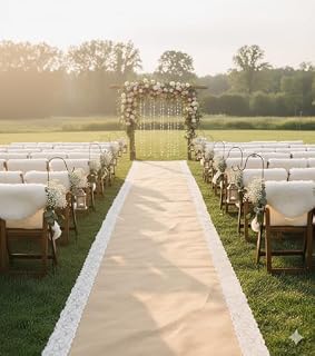 AAYU Premium Large Burlap Wedding Aisle Runner Ivory Lace Attached Rustic Wedding Aisle Runners Both Edges 48 inch 100 feet Wide