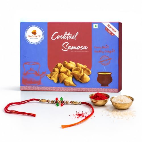 Image of Badami's Cocktail Samosa 300g with Complimentary Rakhi | Crunchy & Delicious Mini Samosa Snack | Traditional Indian Namkeen | Raksha Bandhan Gift Pack | Festive Combo