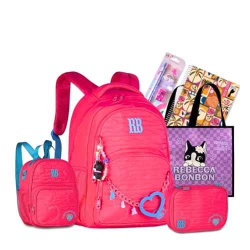 Kit Mochila Costas Escolar Feminina Rebecca Bonbon Original com Lancheira Térmica e Estojo Box (ROSA)