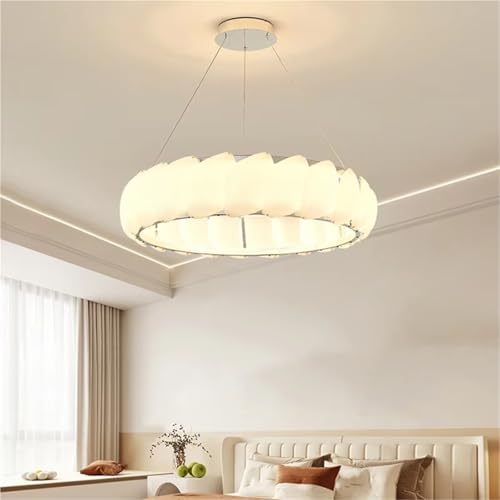 Lustre LED à intensité variable en métal argenté avec éclairage moderne modulable