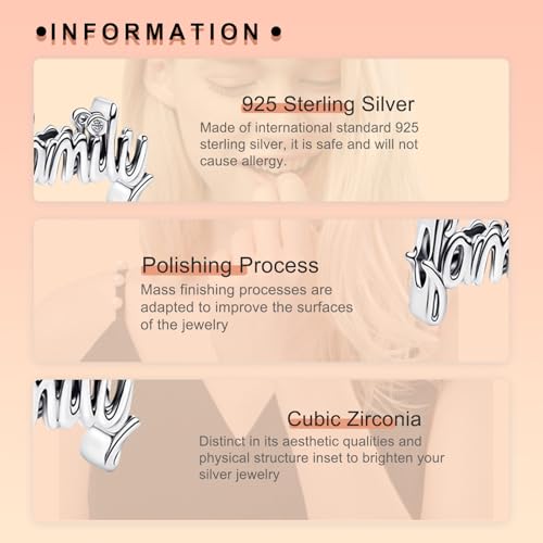 Image of S925 Sterling Silver Romantic Charm Pendant, Gifts for Family Friends Girlfriend, Valentine's Day Birthday Christmas Anniversary, Bracelet Necklace Bead Dangle Charm for Women Jewelry
