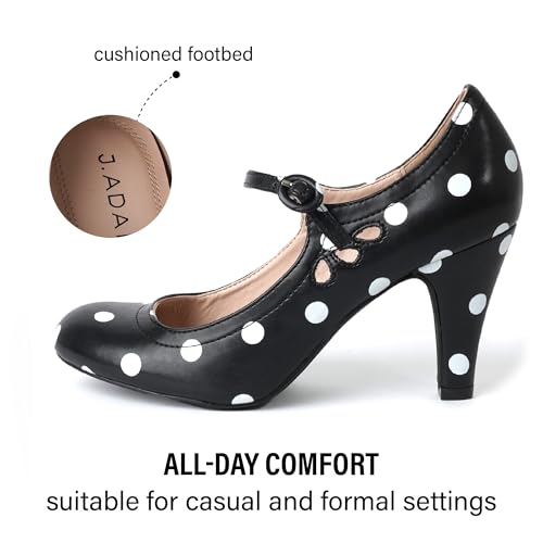 J. Adams Pixie Mary Jane Shoes Women Oxford Pumps - Cute Low Kitten High Heels - Retro Vintage Shoes for Women 1950s Mary Janes Round Toe Shoe with Ankle Strap - Heeled Dress Shoe