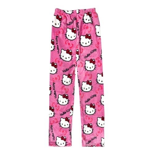 Image of BIUGNVW Anime Pajamas Pants Women Cartoon Family Christmas Pajama Pants Kawaii Flannel Pajama Pants Black and Pink