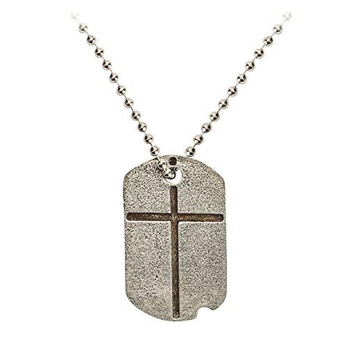 Two-Sided Dog Tag With Engraved Cross And Verse Pewter 21-Inch Pendant Necklace