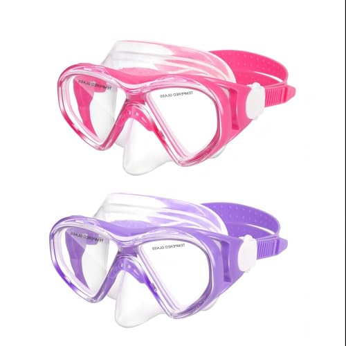 Image of Kids Swim Goggles Snorkel Diving Mask for Boys Girls Ages 5-15, Two-Color Anti-Fog Swimming Goggles with Nose Cover