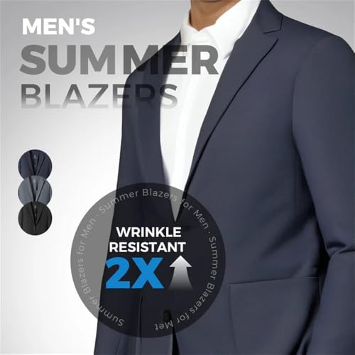 Men's Summer Lightweight Suit Jacket, Ice Silk Anti-Wrinkle Sport Coat Men Breathable Slim Fit Buttons Business Summer Blazer2