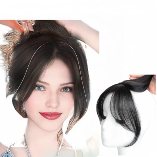 AYunhe Natural Human Hair Bangs Side Fringe for Women 3D Middle Part False Bangs Clip-in Extensions Invisible Hairpieces Human Hair Toppers (Black)