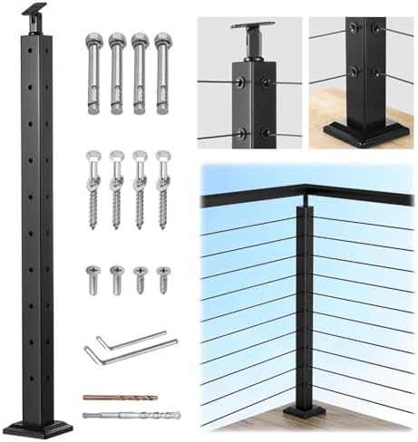 Stainless Steel Corner Cable Railing Post - Level One for Indoor/Outdoor Wood & Concrete Decks - Durable & Stylish Railing System Upgrade
