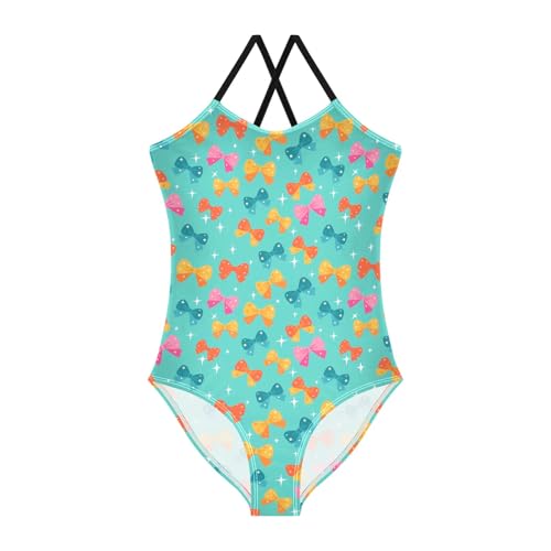senya Girls Swimsuits One-Piece Swimwear Tie Bathing Suit Beach Summer Round Neck 7-8T Bow Pattern