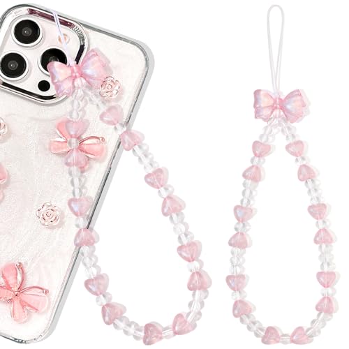 Wincredulous 1PC Shiny Wrist Lanyard Charm Strap Universal Cellphone Lanyard Wrist Smartphone Chain String Charm for Earphone Case(Pink Bow A 1PC)