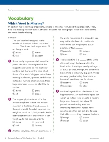 Scholastic Success With Reading Tests: Grade 5