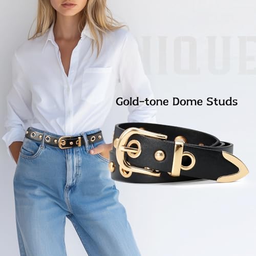 Gold Studded Leather Belt, Women’s Belts for Jeans Dresses Pants Women Fashion Punk Belt2