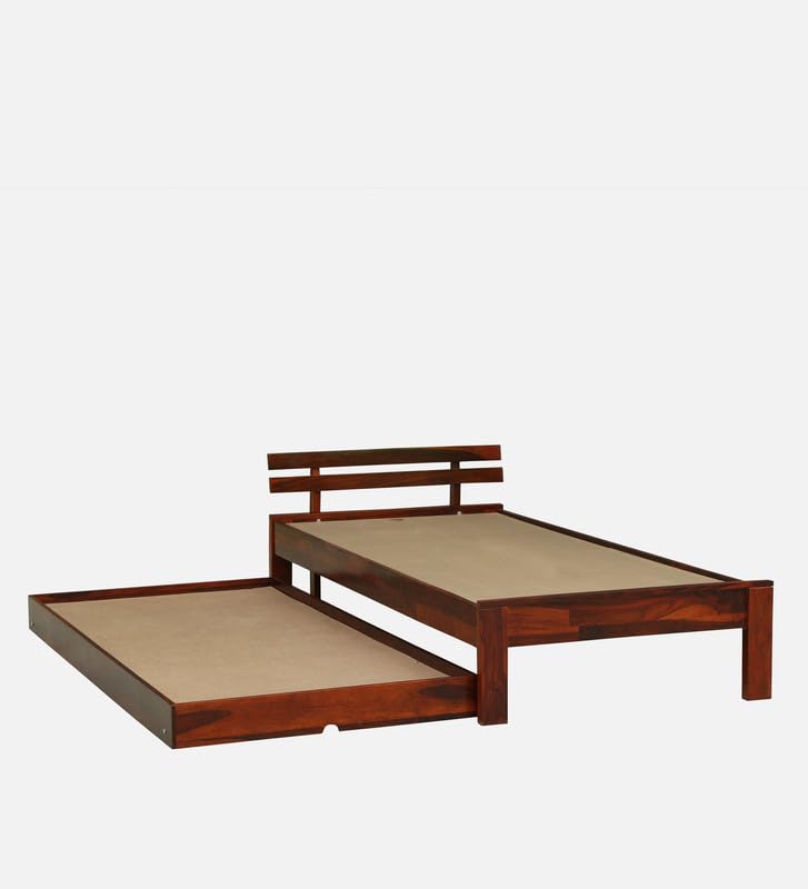 Image of Solid Sheesham Wood Admire Single Size Trundle Bed with 1 Extra Pullout Bed | Wooden Single Bed Cot Palang Furniture for Bedroom Living Room Home and Hotel (Honey Oak Finish)