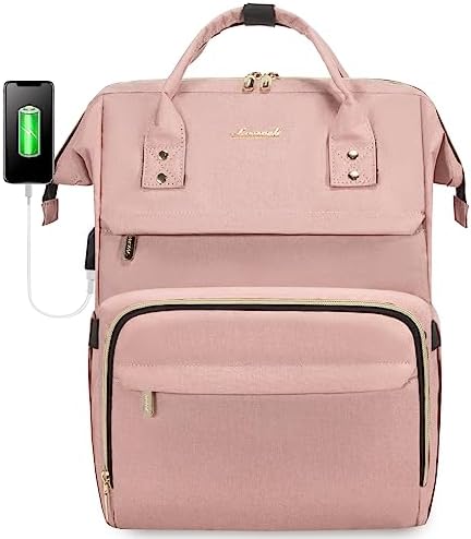 LOVEVOOK Laptop Backpack Women Teacher Backpack Nurse Bags, 15.6 Inch Womens Work Backpack Purse Waterproof Anti-theft Travel Back Pack with USB Charging Port (Light Pink)