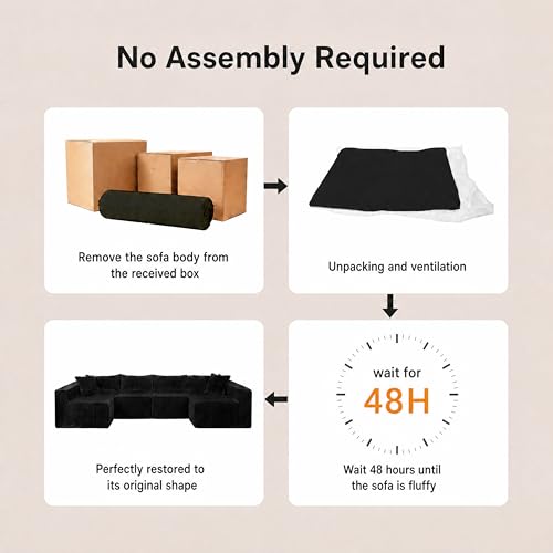 Image of Claiks 128 inch U Shaped Boneless Couch, Corduroy Sectional Sofa, Black