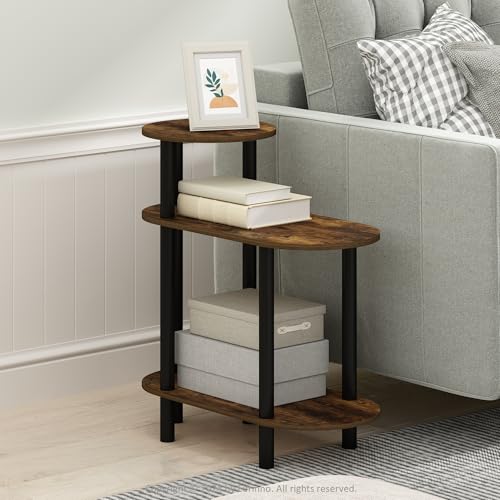 Furinno Turn-N-Tube Side Table, 3-Tier Oval Sofa End Table with Open Shelf, Toolless Assembly Night Stand, Bedside Table, for Living Room, Bedroom, Amber Pine - image 2