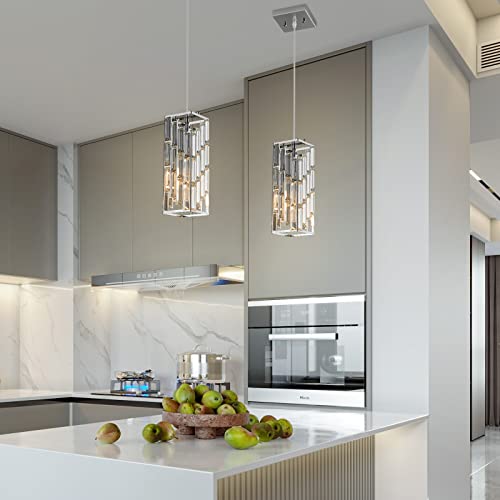 Image of Chrome Pendant Lighting Modern Pendant Light, Mini Crystal Chandeliers,Adjustable Pendant Light Fixture for Kitchen Island Dinning Room Bedroom (2 Pack)