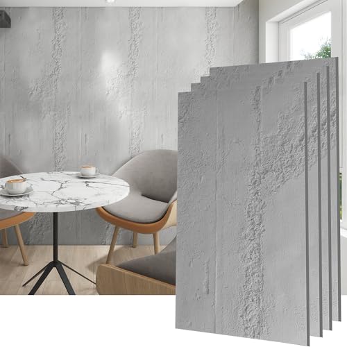 KASARO PU 3D Wall Panels Cement Texture, 4 Pieces Wainscoting Panel Accent for Interior Wall Decor, Waterproof Wall Covering, 47.24 × 23.62 inch by KASARO - Used condition - US$135.25
