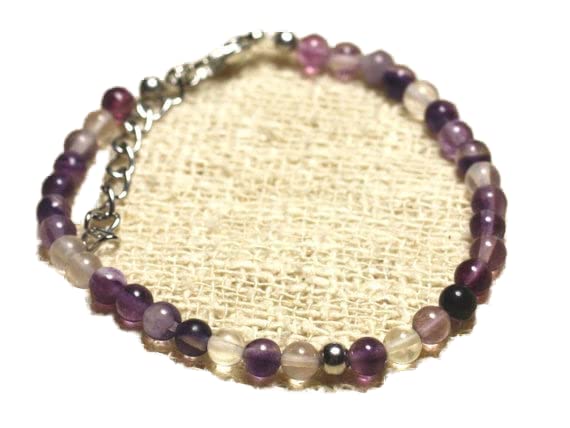 Bracelet fluorite 4mm en pierres véritables et fermoir argenté LKBEADS