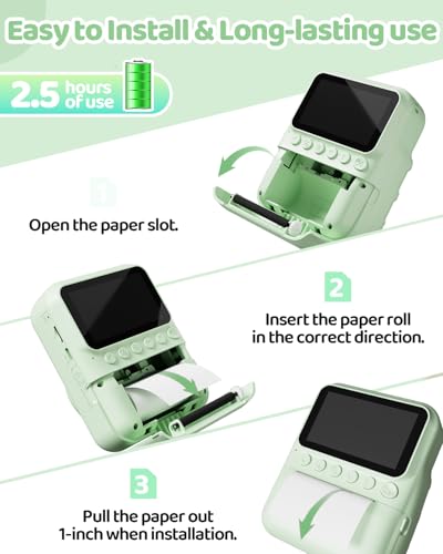 TIATUA Kinderkamera Sofortbildkamera, 48MP 3.0 Zoll Sofortbildkamera Kinder mit 32G Karte & 3 Rollen Druckpapier, Geschenke für Jungen & Mädchen von 3-12 Jahren (Grün)