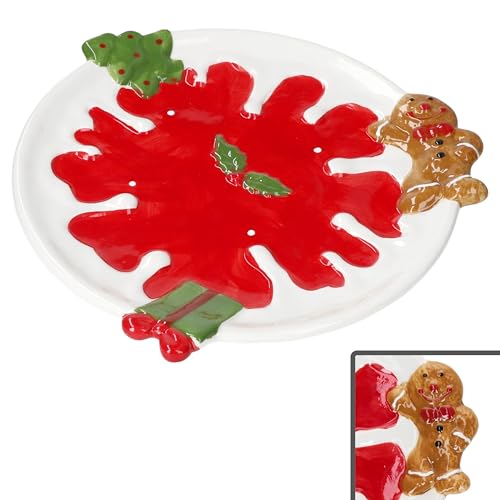 MamboCat Assiettes à pâtisserie en faïence - Diamètre : 28 cm - Assiette de Noël avec pain d'épices - Cadeau et décor de houx - Assiette à biscuits avec aspect 3D - Saint-Nicolas, Avent, Noël