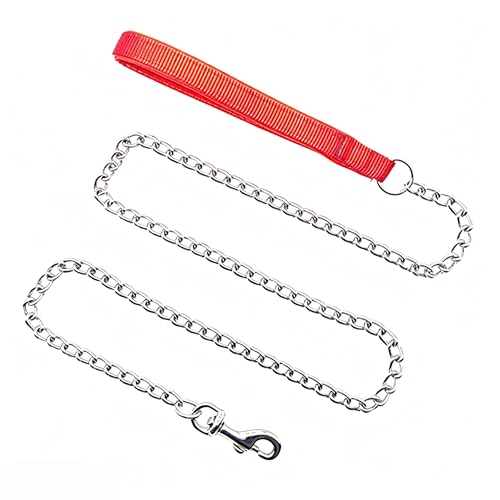Metal Dog Leash，Heavy Duty Chew Proof Dog Leash,Strong Puppy Lead for Small Medium Large Breed Pet Dogs,2.5mm * 4ft Red Handle Red M(4 ft. x 2.5mm)