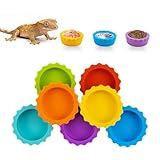 7 Pack Crested Gecko Food and Water Bowl, Eudimysx Reusable Small Reptile Feeding Dish, Gecko Tank Accessories for Hermit Crab, Tarantula, Isopods, Snails and Lizard, Silicone Easy Clean & 7 Colors