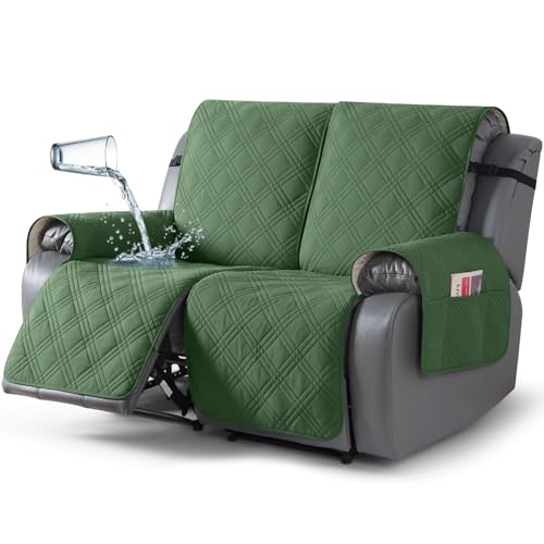 Image of TAOCOCO 100% Waterproof Loveseat Recliner Covers 2 Seater, Split Loveseat Covers for Reclining loveseat, Non Slip Reclining Couch Cover with Double Straps for Kids, Pets(2 Seater, Vine Green)