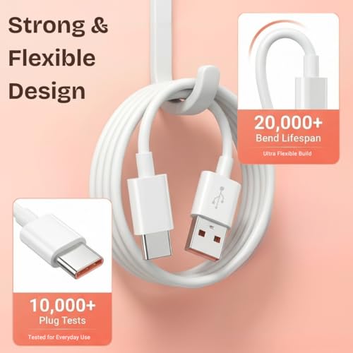 Image of Type-C 33W Fast Charging Cable | HyperCharge Enabled | 3A USB to Type-C Cable | 480Mbps Data Transfer | Compatible for Mi & Xiaomi, Redmi, Samsung Galaxy, Android Phones & Laptops (White)