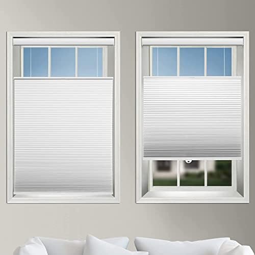 ABOCIDE Custom Blackout Cellular Shades Cordless, Top Down Bottom Up Pleated Window Blinds, Room Darkening Honeycomb Shades for Bedroom, Child Room, 1.5'' Single Cell (White,Blackout)