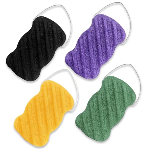 Esteopt - 4Pcs Konjac Sponge with Activated Charcoal, Konjac Face Sponges - Cleansing and Exfoliating,100% Natural Plant-Based, Safe for Oily Dry Sensitive Skin