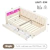 3ft Single Daybed with 2 Storage Drawers, LED Lighting and Charging Station, Functional Upholstered Bed Frame 90X190 cm, Linen Sofa Bed Guest Bed for Living Room/Bedroom/Study Room, No Mattress, Beige #1