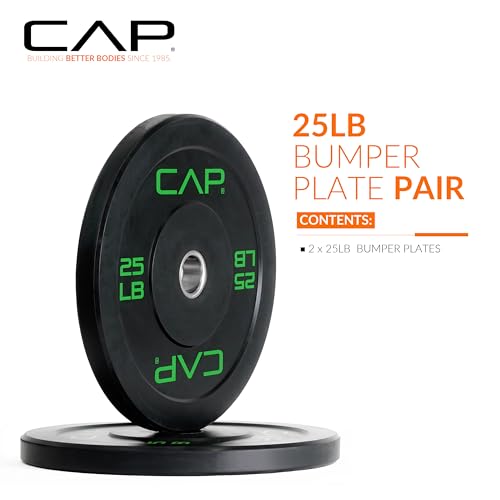 CAP Economy 25 lb Pair Olympic Bumper Plate, Medium Bounce Rubber Weight Plate with Steel Hub, 2-Inch Olympic Barbell Compatible for Strength Training, Weightlifting & Home Gym Workouts