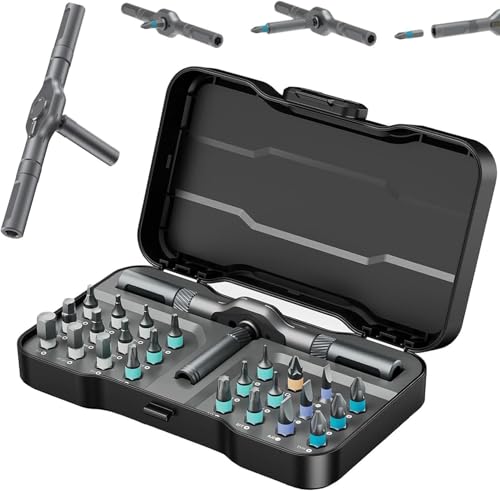 24 in 1 Magnetic Ratchet Screwdriver Set,DIY Magnetic Screwdriver Sets,with S2 Steel Bits & Detachable T Handle, Portable Tool Kit in Case for Home DIY, Electronics Repair, Furniture