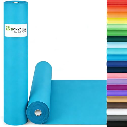 Lake Blue Wrapping Paper 15x450 Solid Color Blue Kraft Paper Roll for Baby Shower Wedding Fathers Day Birthday Bouquet Flower Gift Wrap for Women Men Kids Craft Paper Bulletin Board Paper