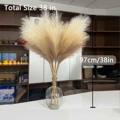 Image of 38 inch 10 Stems Faux Pampas Grass Tall Decor for Floor Vase (Beige Mixed)