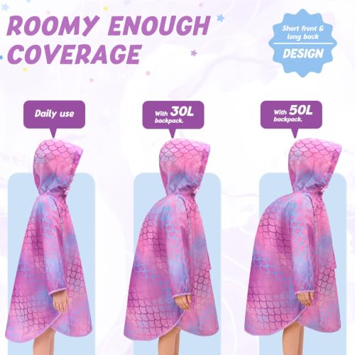 Image of WAWSAM Lightweight Rain Poncho Kids, Ponchos for Kids Waterproof Reusable Hooded, Kids Poncho Rain Jacket