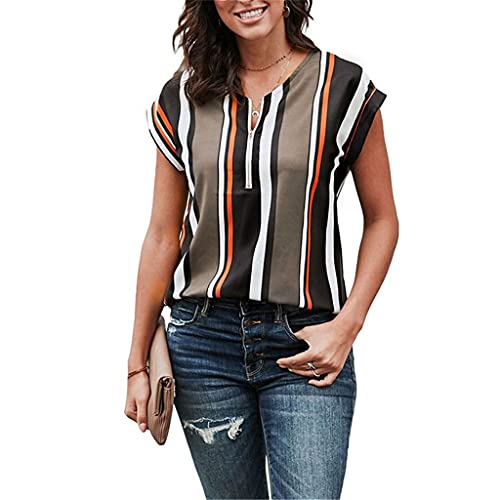 T-shirt col v zippé respirant à rayures contrastées pour un confort optimal