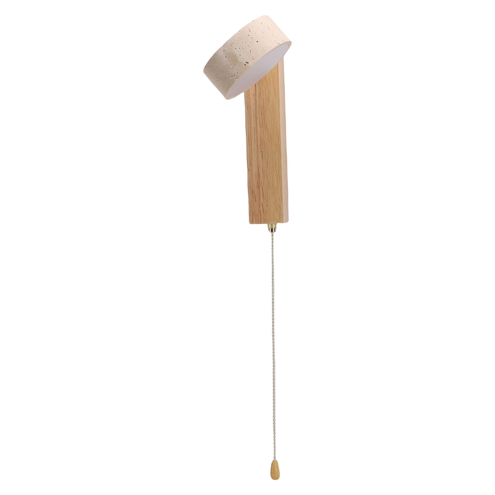 FTVOGUE LED Wall Light Wall Sconce, Rotatable 180° Hand Polished Travertine Stone Shade with Oak Wood, 9W Warm Light for Living Room Bedroom Hallway (Wood Color)