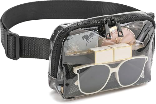 Image of Clear Belt Bag Stadium Approved for Women Men - Fanny Pack With Adjustable Strap, Crossbody Waist Bag for Concerts, Sports, Travelling, Hiking, Running (Black-2)