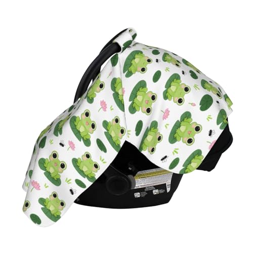 Image of Frog Baby Car Seat Canopy Cover Multi Use Nursing Cover for Mom Nursing Covers Newborn Frog Shower Gift