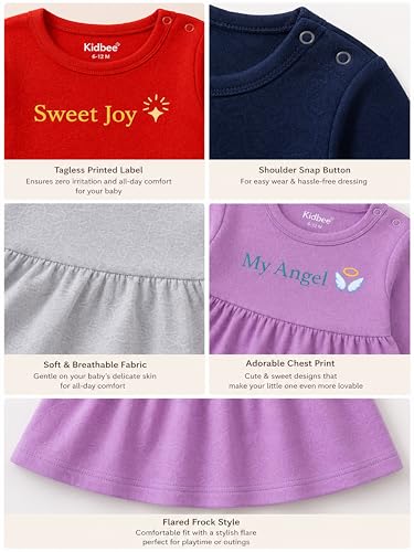 Image of Kidbee Baby Girls A-Line Dress Combo Pack of 5 | Printed Cotton Blend Frocks | Multicolor | Newborn, Infant & Toddler