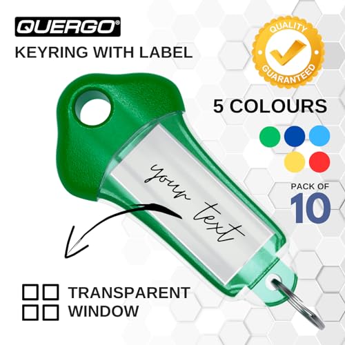 QUERGO 10-Pack Heavy Duty Key Tags with Labels & Split Rings for Keys, Key Rings with Tags, Key Fobs with Labels - Assorted Colour Keyring, Key Holder Set for Luggage, Pets, Office - Image 2