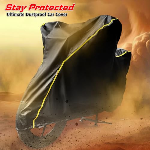 Image of Waterproof Two Wheeler Cover for Hero Splendor Plus| UV Proof, Heat Resistant & All Weather Protection | Black & Yellow Piping Color | Durable & Triple Stitched